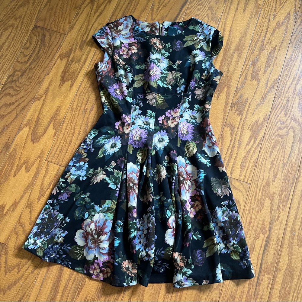 Gabby Skye Cap Sleeve Floral Fit-and-Flare Dress, Size 10